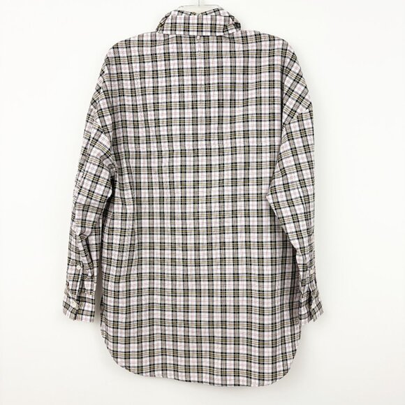 TIBI Kingston Plaid Neck Tie Button Up Shirt Size S Back Zip Long Sleeve Cotton - Picture 4 of 13